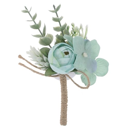 DEEPCRAFF Ramillete para Fiesta de Bodas en Tela de Seda Verde, Boutonniere Decorativo Elegante y Clásico para Invitados y Familia en Bodas