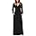 WNEEDU Womens Fall Dresses 2025 Lace Long Sleeve Maxi Dress V Neck Wrap Waist Casual Long Dress with Pockets Black L