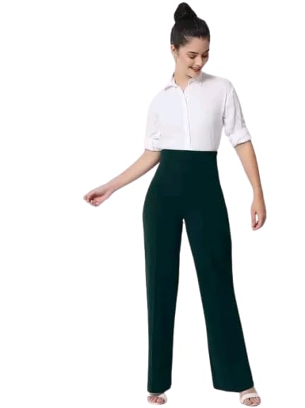 Image of Women's High-Rise Straight Leg Trousers, Relaxed Fit, Flared Style, Lint Free, Pack of 1