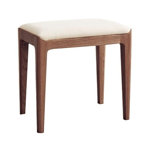 YESWOOD Tabouret de Coiffeuse en Bois de Chêne Massif, Livré Monté, Chaise de Coiffeuse Style Moderne, pour Chambre, Coiffeuse, 43 x 30 x 42 cm, Noyer