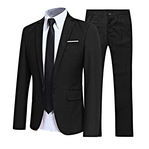 Men's 2 Piece Suit Slim Fit Solid Formal Dress Suits Tuxedo Wedding Blazer Pants for Business Dinner Party