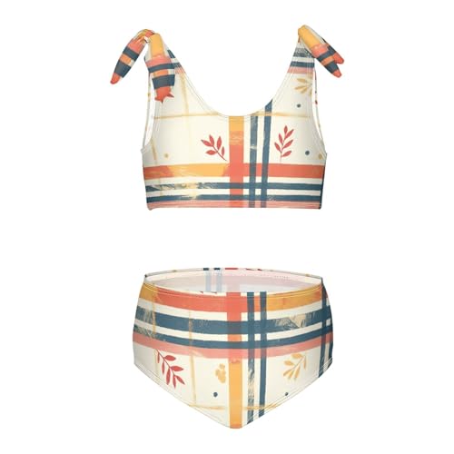 KLL Christmas Plaid Girl Two Piece Bikini Sets Scoop Neck Bathing Suit Swimwear Adjustable Shoulder Strap