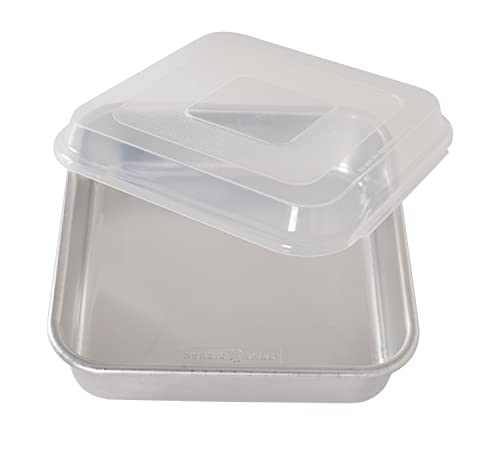 Nordic Ware Natural Aluminum Commercial Square Cake Pan with Lid, Exterior 9.88 x 9.88 Inches