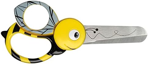 Fiskars Children's Animal Scissors with Bee Motif, From 4 years, length: 13 cm, For right and left handers, Stainless steel blade/plastic handles, Yellow, 1003747