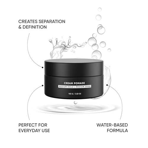 Dasher Cream Pomade For Men's Hair, Medium Hold & Medium Shine Puck, Flexible Hold & Water-Based, Texturizes Hair, With Avocado Oil & Biotin (100g)