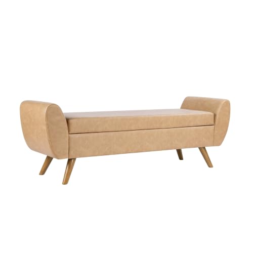 Image of HomePop 60 inch Modern Storage Bench with Wood Legs - Sand Faux Leather