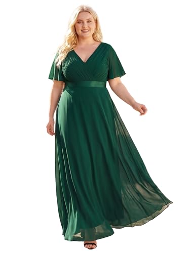 Image of Ever-Pretty Women's Chiffon Formal Evening Dresses for Curvy Women V-Neck Plus Size Floor Length Bridesmaid Dress
