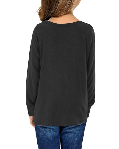 Image of Girls Shirts for 6-13 Years Long Sleeve Crewneck Tops with Pockets