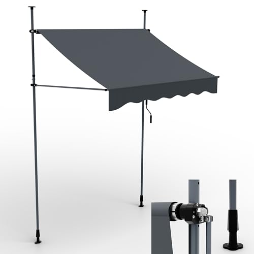 ONBEST Klemmmarkise aufrollbar in 3 Größen – 200/300 / 400 cm breit – Balkonmarkise ohne Bohren für Balkon & Terrasse – Handkurbel – Sonnenschutz, Regenschutz & Sichtschutz (Anthrazit, 2m x 1,2m)