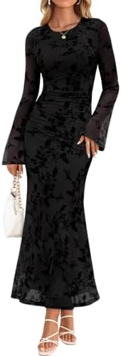 ZESICA Women's Long Sleeve Floral Bodycon Dress 2026 Spring Fall ...