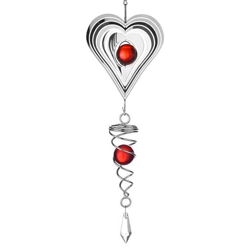 Sertay Carillon Éolien Anti Oiseaux, Spirale Vent Réfléchissante, Balcon Anti Pigeon, Anti Oiseaux Spirale Vent, Spirale Carillon Éolien, aux Jardins, Balcons, Vergers, Maisons, Clôtures (Coeur)