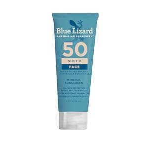 Blue Lizard Sheer Face Mineral SPF 50 Sunscreen Lotion, 100% Mineral Formula, Blue Light Protection, Lightweight, No White Cast, Nourishes and Hydrates, Paraben-Free, Fragrance-Free, 1.7 fl oz