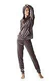 In morbida e calda ciniglia LOVABLE Chenille Donna Homewear in Ciniglia con Cerniera e Cappuccio, Marrone, XL