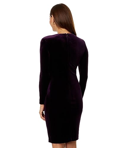 Calvin Klein Velvet V-Neck Dress with Gold V-Bar and Side Ruching2