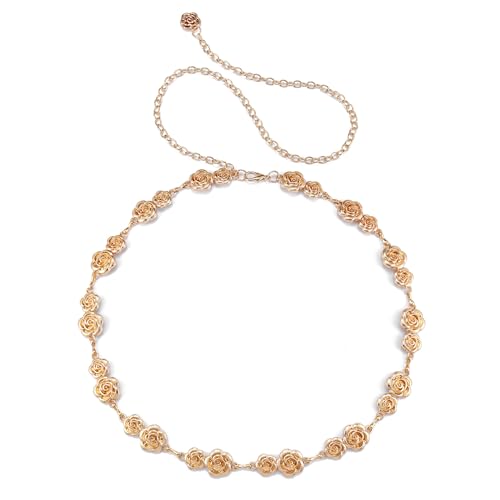 CHIC DIARY Women Chain Belt Metal Waist Belt Rose Chain Belt Belly Link for Dresses and Jeans