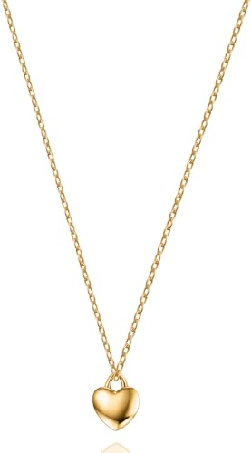day.berlin Collier coeur femme Nova plaque or 18k, collier fin 45+5 cm avec pendentif petit coeur 7x7 mm, chaine en acier inoxydable 316L