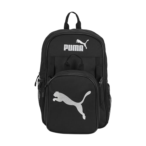 Image of PUMA Unisex Kid's Colony Lunch Kit & Backpack Combo, Black /Metallic Silver, Medium