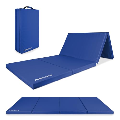 MSPORTS Tapis de gymnastique pliable de qualité supérieure - 190 x 80 x 5 cm - Tapis de gymnastique - Tapis de sport pour la maison, les enfants et les adultes (bleu,...