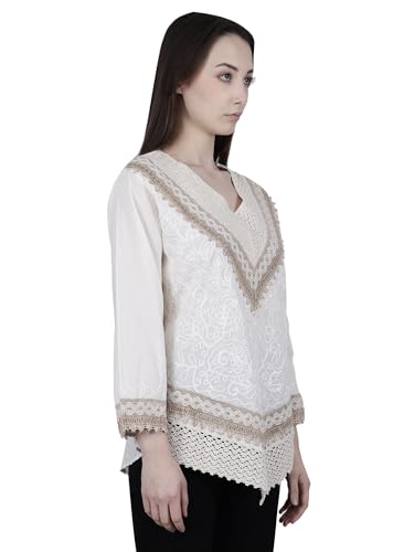 Image of Ukal Hand Embroidered Cotton Kurti, Full Sleeves, Chikan Work, Relaxed Fit, Boho Short Ethnic Dress for Women