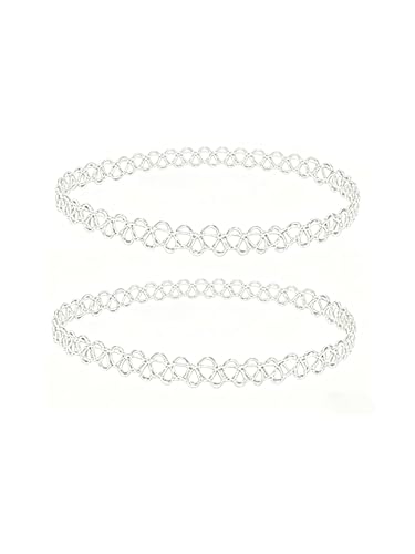 XUENMB 2PCS Tattoo Choker Necklace Rainbow Choker 90s Black Tattoo Necklace Colorful Y2K Stretchy Gothic Choker Necklace for Women (White)