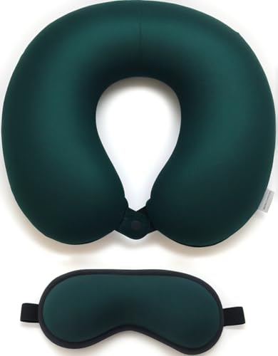 Image of Microfiber Travel Pillow with Eye Mask - Soft Neck Support Pillow for Airplane, Car, Train & Office - Compact & Lightweight Travel Essentials Set for Men & Women,Green