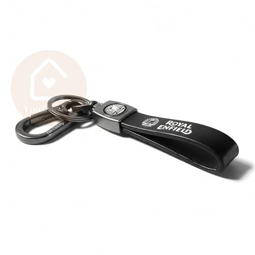 Image of Yaa Catchy Premium Leather & Metal Keychain And Keyring Compatible With Royal Enfield (Black)