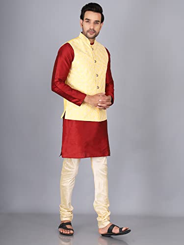 Image of Sadree Silk Men's Kurta Pajama Waistcoat or Nehru Jacket Set