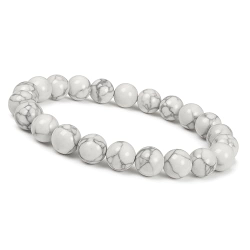 Unique Gems Chakra witte turquoise armband voor dames en heren parelarmband 8 mm natuursteen kralen kogelarmband helende stenen yoga meditatie, 20cm bis 23cm, magnesiet, Turquoise Howliet