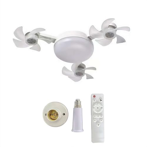 Luce per ventilatore con telecomando, luce per droni, 4 ventole con luci, 2025 nuovo ventilatore da soffitto plug-in migliorato, 3 lampadine LED dimmerabili a 3 colori, (3 ventole)