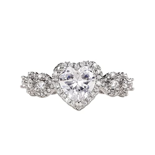 925 Sterling Silver Plated Heart Cubic Zirconia Halo CZ Wedding Band Ring for Women - Main Image