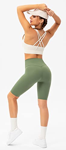 Lavento Women's Cross-Strap Sports Bra Longline Padded Medium Support Workout Yoga Bras Tops (Light Ivory, 6) #TOP4