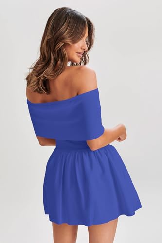 Image of Atizon Women's Summer Off The Shoulder Mini Dress Casual Short Sleeve Trendy Cocktail Party A Line Dresses