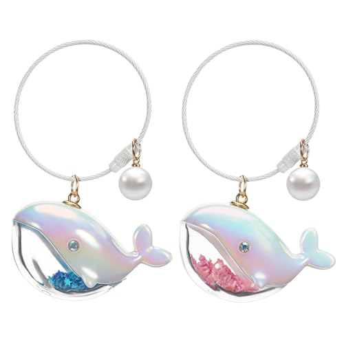 Pmeixcy 2 Pcs Cute Whale Keychain Set, Pink & Blue Ocean Whale Key Ring – Cartoon Whale Bag Charm, Key Pendant for Students, Ideal Carnival Prizes Birthday Goodie Bag Stuffers