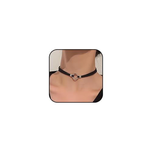 Black Submissive Necklace for Women Velvet Day Collar Choker Necklace Silver Bell Leather Pendent Necklace Delicate Gothic Sub Collar Choker Necklace Trendy Circle Heart Accessories Jewelry