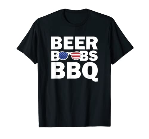 Beer Boobs Barbecue 4th Memorial Funny USA American Flag T-Shirt