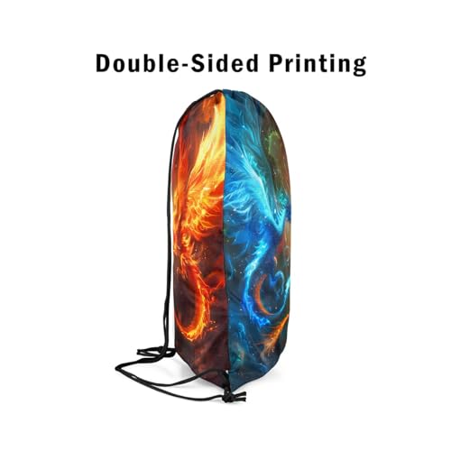 Castle Fairy Western Dragon Drawstring Backpack Blue Orange Red Fighting Animals Gym Sports Cinch Bag Sackpack for Women Men Watercolor Wildlife Magical Style Drawstring Bag for Yoga 13"x16"4