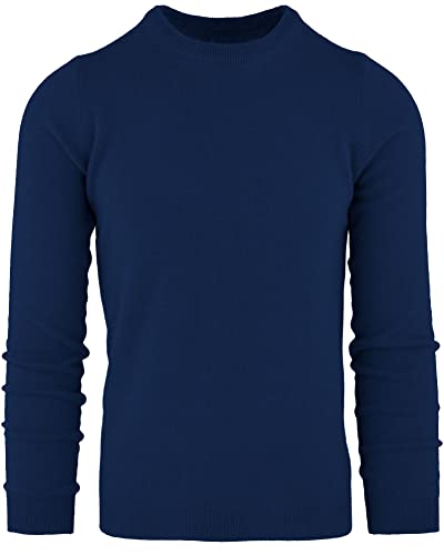Cashmere Zone Maglione Girocollo 30% Puro Cashmere 70% Pura Lana Made in Italy Pullover a Manica Lunga Caldo e Morbido Moda Uomo Stile Classico (XXL, Blu)