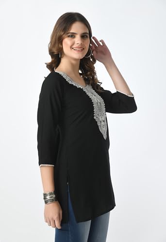 Image of LIBOZA Short Kurti for Women - Lakhnowi Chikankari Embroidered Ladies Kurta, Stylish Girls Top, Ethnic Half Kurtas, Tunic Design Woman Kurtis