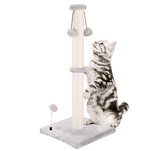 82cm Tall Cat Scratching Post Scratch Post with Sisal Rope for Large Indoor Cats, 3 Ball Toys and a Stable Heavy Base