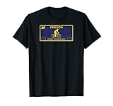 Gran camiseta para los amantes de la naturaleza, árboles, vida de furgoneta, forraje, economía de regalos, nacido criado aquí, natural, aventura, explorador, ciclista, corredor, excursionista, activo, deportivo, ajuste. Placa de matrícula de Oregon de aspecto clásico, amarillo, azul y negro.