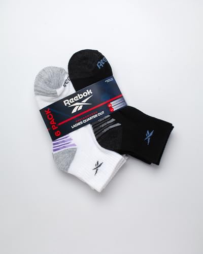 Image of Reebok Womens Quarter Socks 6 Pack Comfort Cushioned Athletic Socks | Moisture-wicking Fabric Keeps Feet Dry, Flexible Knit Hugs the Arch, Plush Footbed Absorbs Shock