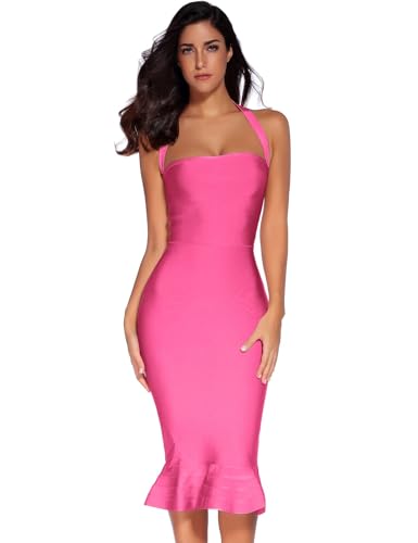 Image of meilun Womens Halter Fishtail Bandage Party Dress Elegant Wedding Guest Dress