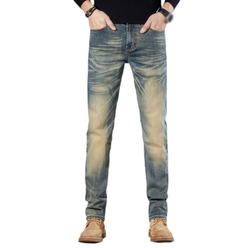 Retro Jeans Versatile Slim Fit Straight Leg Retro Casual Pants(33)