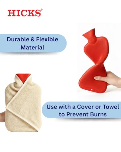 Image of Hicks Premium Hot Water Bottle for Pain Relief | Ribbed Surface for Even Heat Distribution | Leak-Proof Hot Water Bag for Period Cramps, Back, Neck & Muscle Pain
