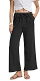 YOCUR Women Casual Drawstring Straight Leg Pants Cotton Linen Beach High Waisted Trousers Flowy Lounge Lightweight Pants Black XL
