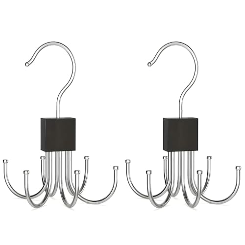 adzu ネクタイハンガー ベルトハンガー ネクタイ掛け 木製 スカートハンガー 収納 多機能 小物ハンガー 省スペース 6本掛け クローゼット 帽子 (ブラック × 2個)