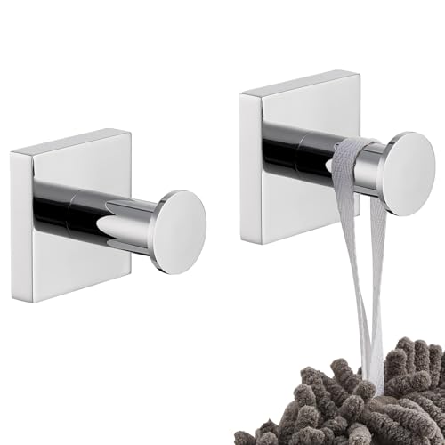Image of KOKOSIRI Robe Hooks for Bathroom Chrome Kitchen Hooks Hanging Hand Towels for Shower Bathroom Hardware Wall Mounted Stainless Steel 2 Pack, B1016CH-P2