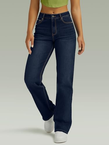 Image of FUNUCA Straight Leg Jeans for Women,High Waisted Wide Leg Loose Microelastic Boyfriend Denim Pants