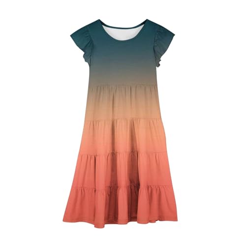 Teen Girls Short Sleeve Dresses Ruffle Round Neck A Line Casual Gradient Frocks Flowy Stylish Outfits for Junior Girls2