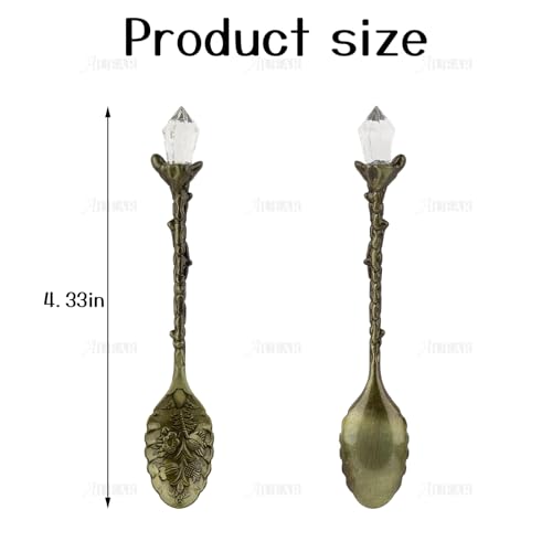 AUEAR, Retro Crystal Antique Alloy Spoon Coffee Tea Dessert Mini Ice Cream Decorative Spoons Set for Home Office (5 Pack)